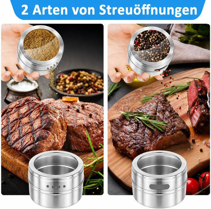 LYCN 40er Set Magnetische Gewürzdosen Edelstahl, 90ml Gewürzbehälter für Kühlschrank & Grill, Platzs