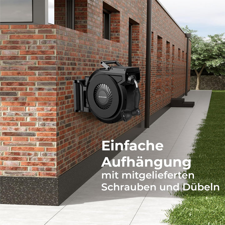 Wandschlauchbox 30 + 2 Meter - Gartenschlauch mit Rolle - Schlauchhalter 180° drehbar - Gartenschlau