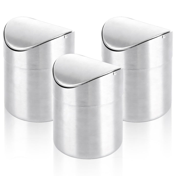 3er-Pack Tischabfalleimer Klein mit Deckel, 1,5 l Mini Tischabfalleimer mit Schwenkdeckel, Edelstahl