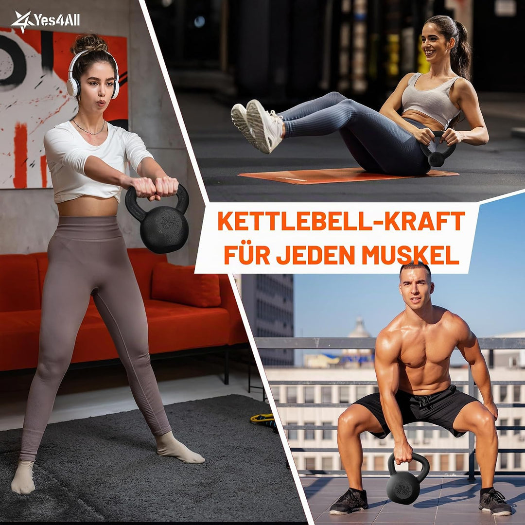Yes4All 2-20kg Kettlebell aus Gusseisenmit Vinylbeschichtung und Gummifuss, Schwunghantel, Kugelgewi