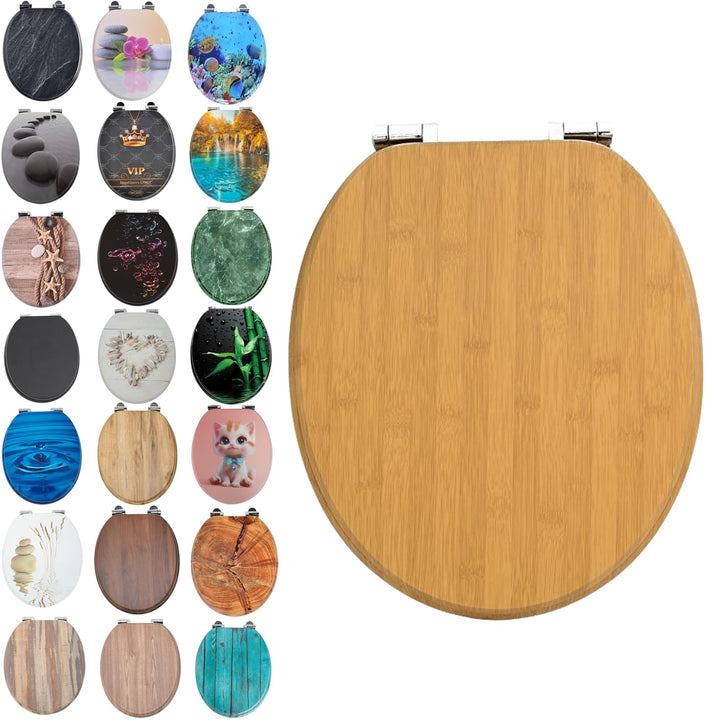 MDF-Toilettensitz mit Soft-Close-Mechanismus, O-förmiger Toilettensitz aus Bambus mit Verstellbaren