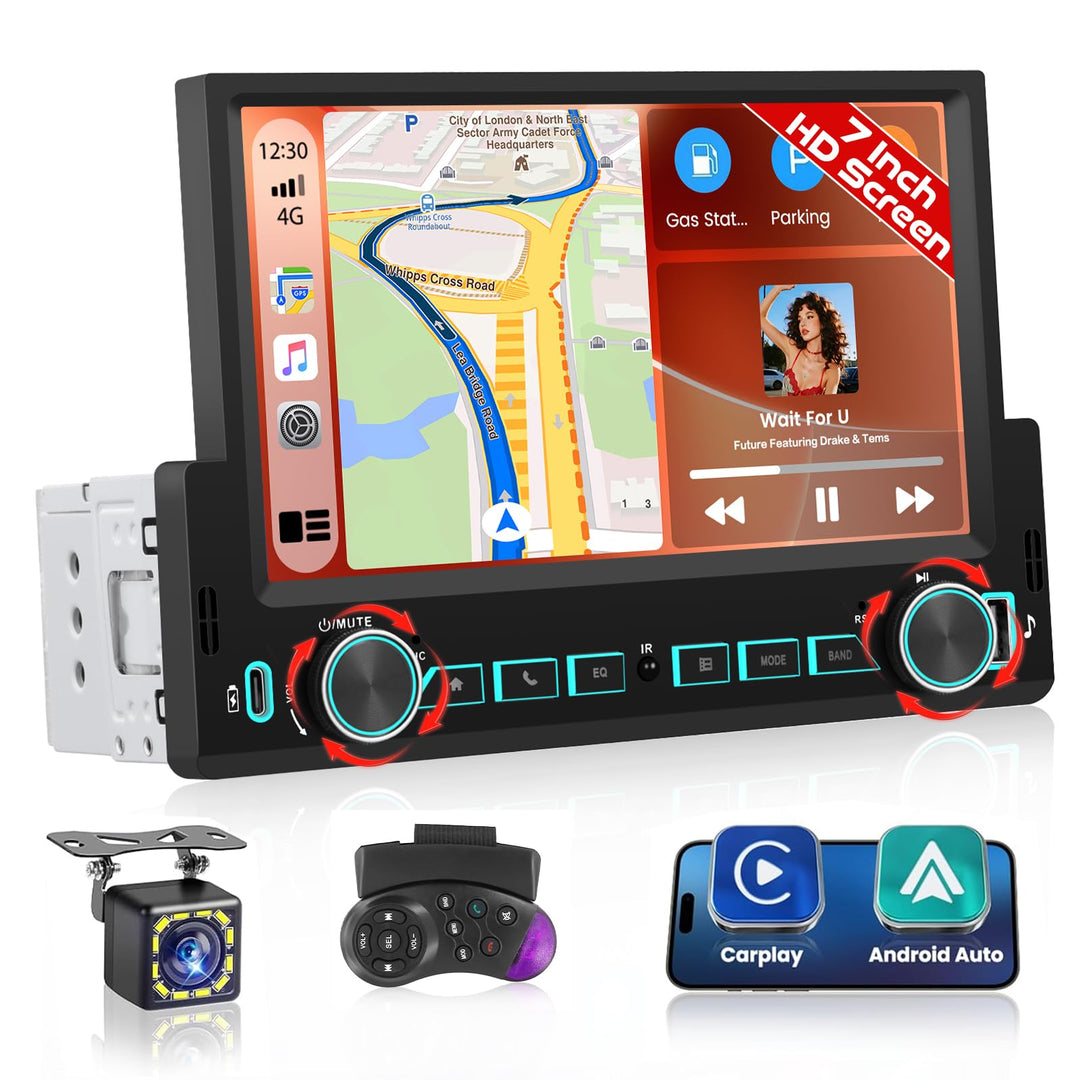 Hikity Autoradio Bluetooth 1 DIN Stereo Auto Bluetooth kompatibel mit Wireless CarPlay & Android Aut