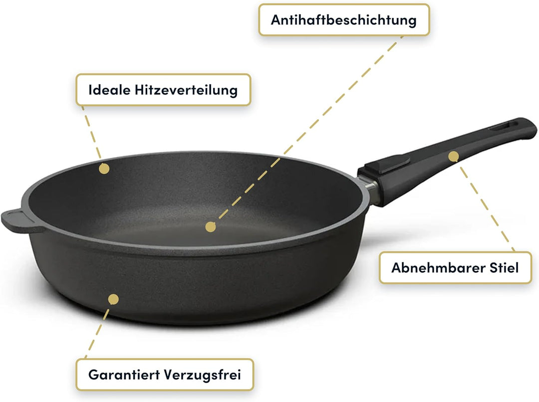 Hoffmann Aluguss Bratpfanne 28 cm Induktion Hoher Rand 7 cm Innenhöhe I Pfanne Induktionsherd I Schm