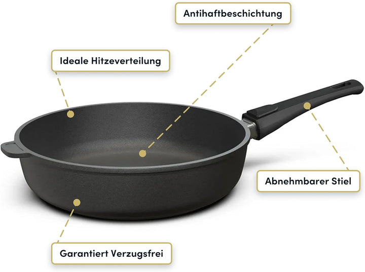 Hoffmann Aluguss Bratpfanne 28 cm Induktion Hoher Rand 7 cm Innenhöhe I Pfanne Induktionsherd I Schm
