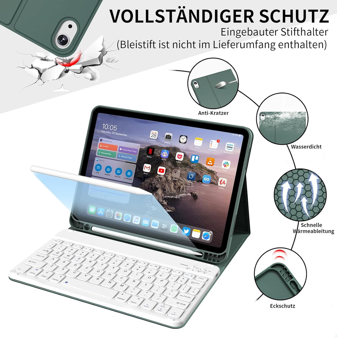 Hülle mit Tastatur für iPad A16 11. Generation 2025, für iPad 10. Generation 2022 10,9 Zoll, Bluetoo