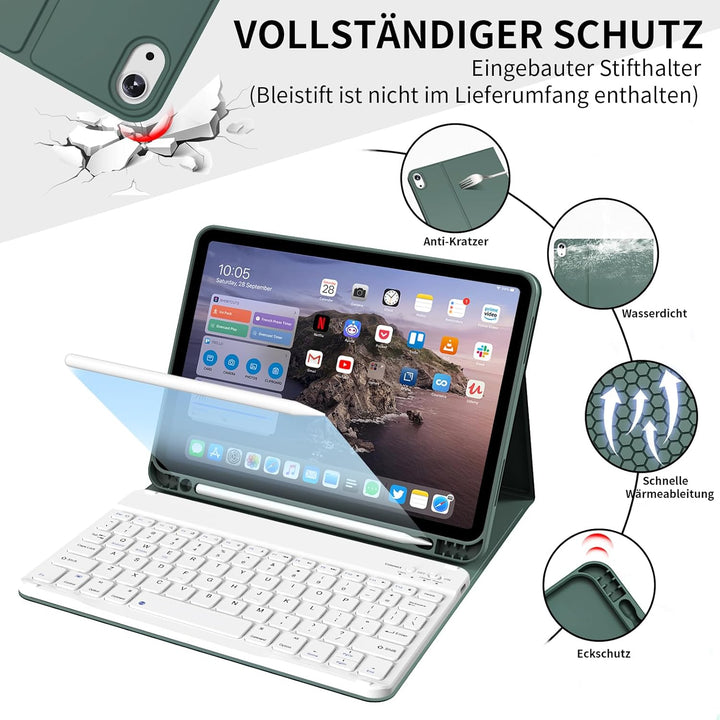 Hülle mit Tastatur für iPad A16 11. Generation 2025, für iPad 10. Generation 2022 10,9 Zoll, Bluetoo