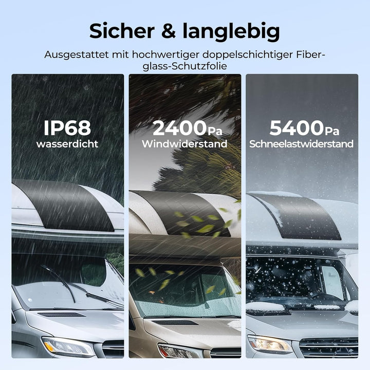 BougeRV Arch Pro 100W Flexible Solarpanel mit 27 Bypass-Dioden, Schattentolerantes Biegsam PV Panel,