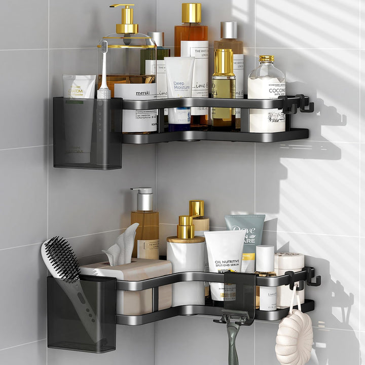 ZVZM Duschablage Ohne Bohren Schwarz Eckregal, 5 Stück Duschregal Schwarz Ecke, Badezimmer Organizer