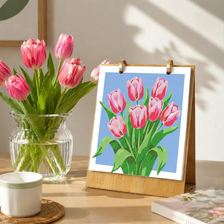 Tischkalender 2027 Malen nach Zahlen DIY Blumen Kalender zum Aufstellen Bastelset für Erwachsene mit