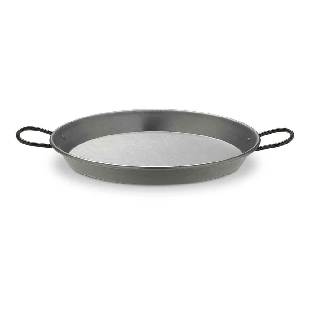 La Valenciana 38 cm Induktion kompatibel Paella Pfanne Stahl poliert mit Griffen, Keramik, Schwarz