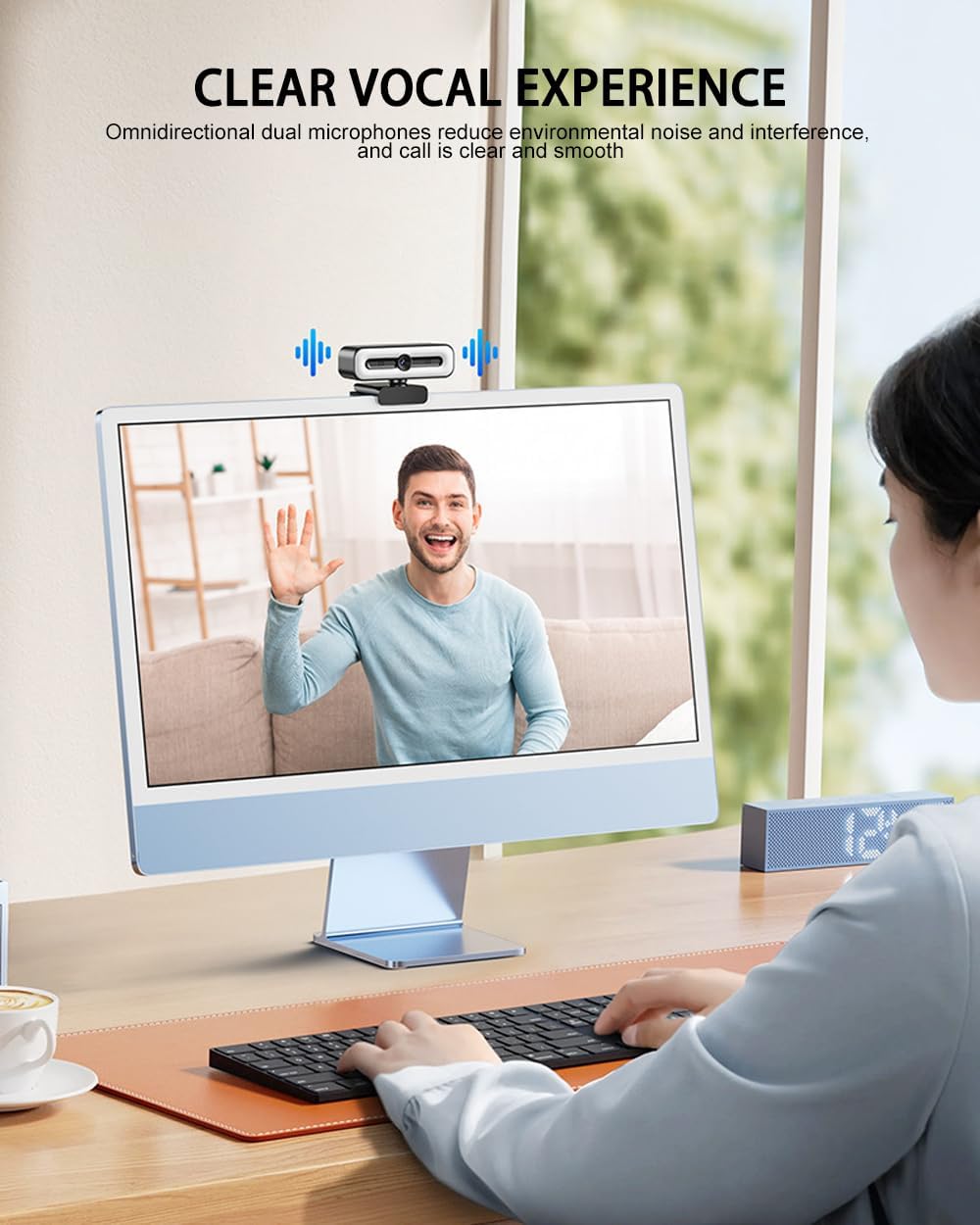 4K UHD Ring Light Webcam for PC, 1080P Web Camera with Dual AI Noise-Cancelling Mics, Auto Light Cor