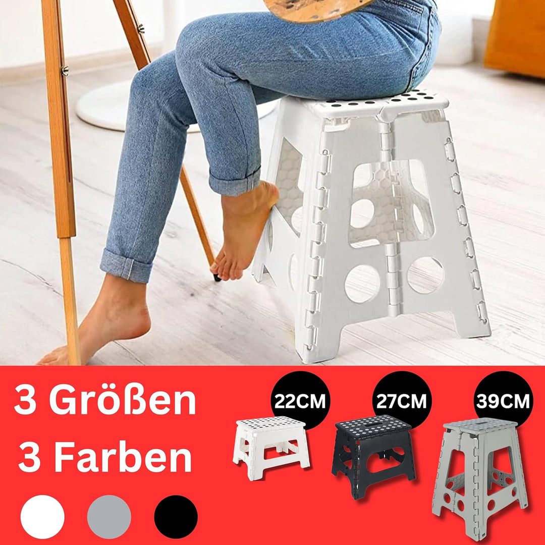 DIVID® Faltbarer Klapphocker 27cm (M) |Klapphocker|Duschhocker|Faltbar und Tragbar|130kg Belastbarke