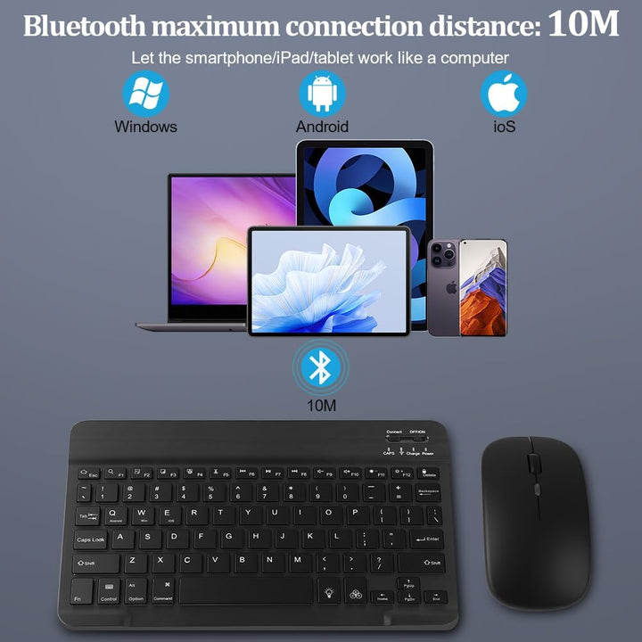 Bluetooth Tastatur Maus Set mit Halter, Funk Tastatur und Maus mit 7 Farben Hintergrundbeleuchtung,