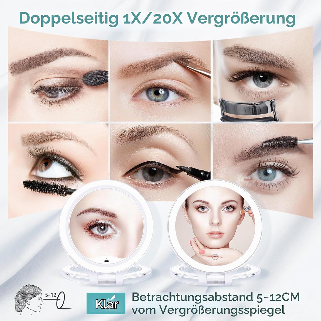 B Beauty Planet Kosmetikspiegel mit Beleuchtung 20fach,doppelseitiger 1x/20x kompaktspiegel,mit vers