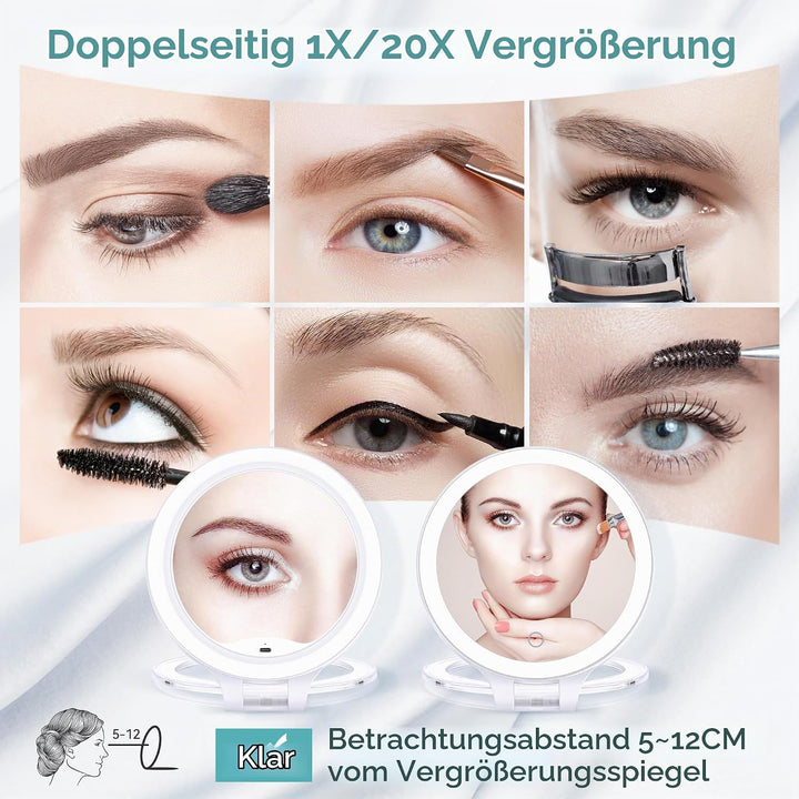 B Beauty Planet Kosmetikspiegel mit Beleuchtung 20fach,doppelseitiger 1x/20x kompaktspiegel,mit vers