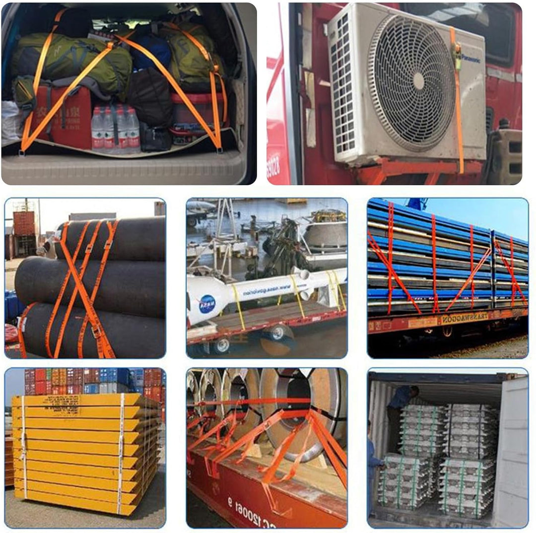 8 x Spannqurte mit Ratsche in 6m / 5m / 4m - 2000kg 38mm Spannqurt Zweiteilig - Orange Zurrgrte mit