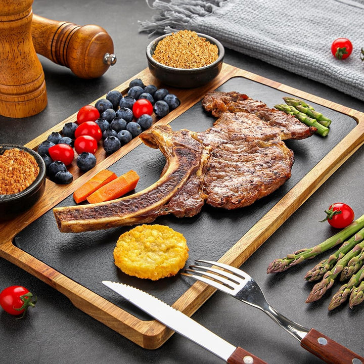 Schieferplatte Servierplatte Für Steak, Zum Grill Geschirr, Schieferplatte Servierplatte aus Akazien