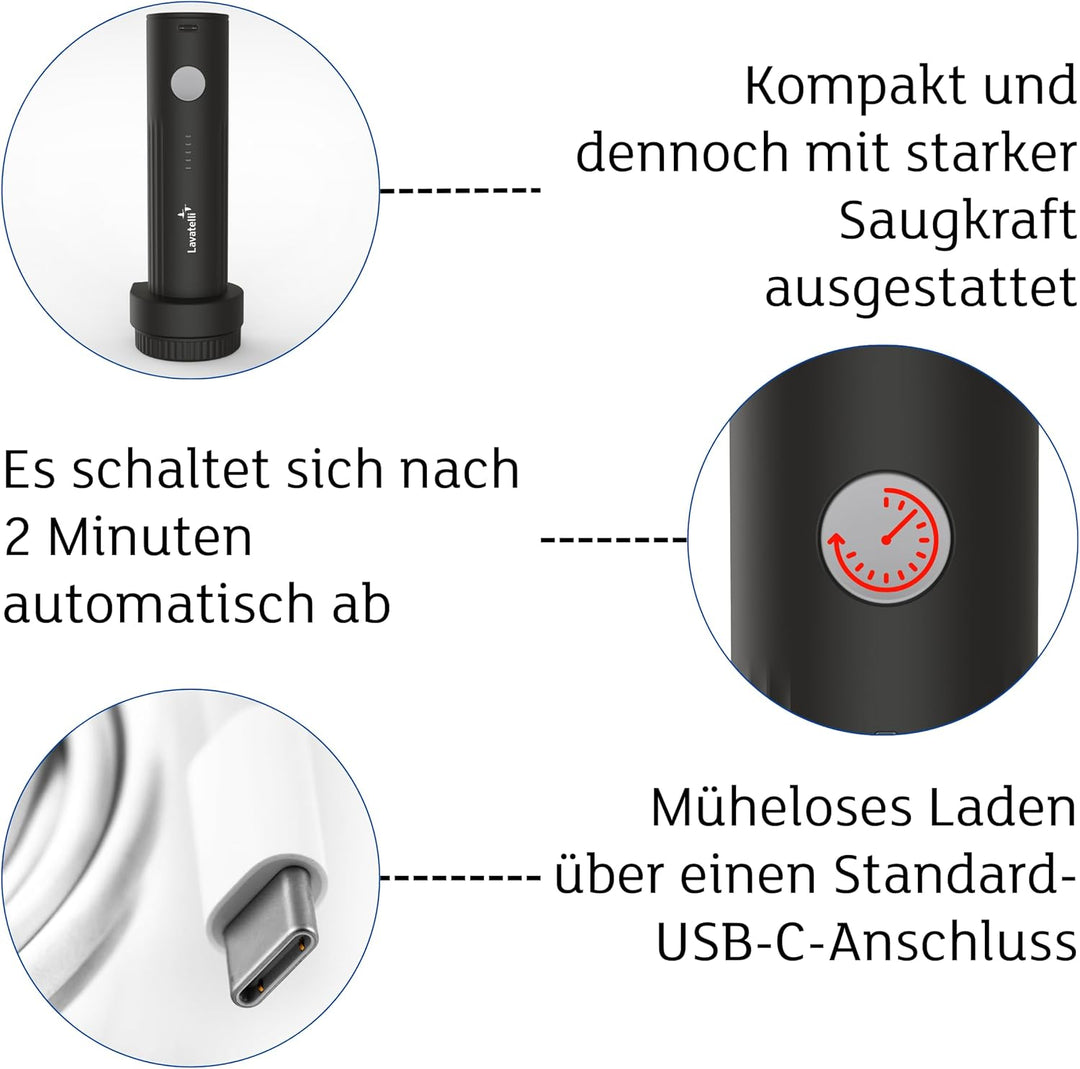 Lavatelli - VAC-U-PUMP Wireless Elektrische Vakuumpumpe für Vakuumbeutel Kleidung Reise, kompakt & s