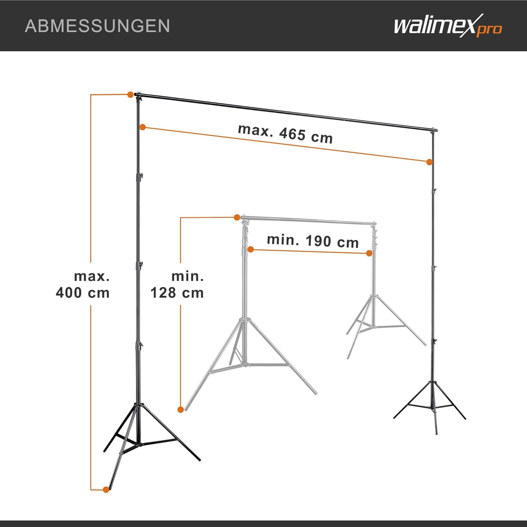 Walimex pro Hintergrundsystem XXL 190-465cm - extrem stabiles & grosses Profi Hintergrund-Set für St