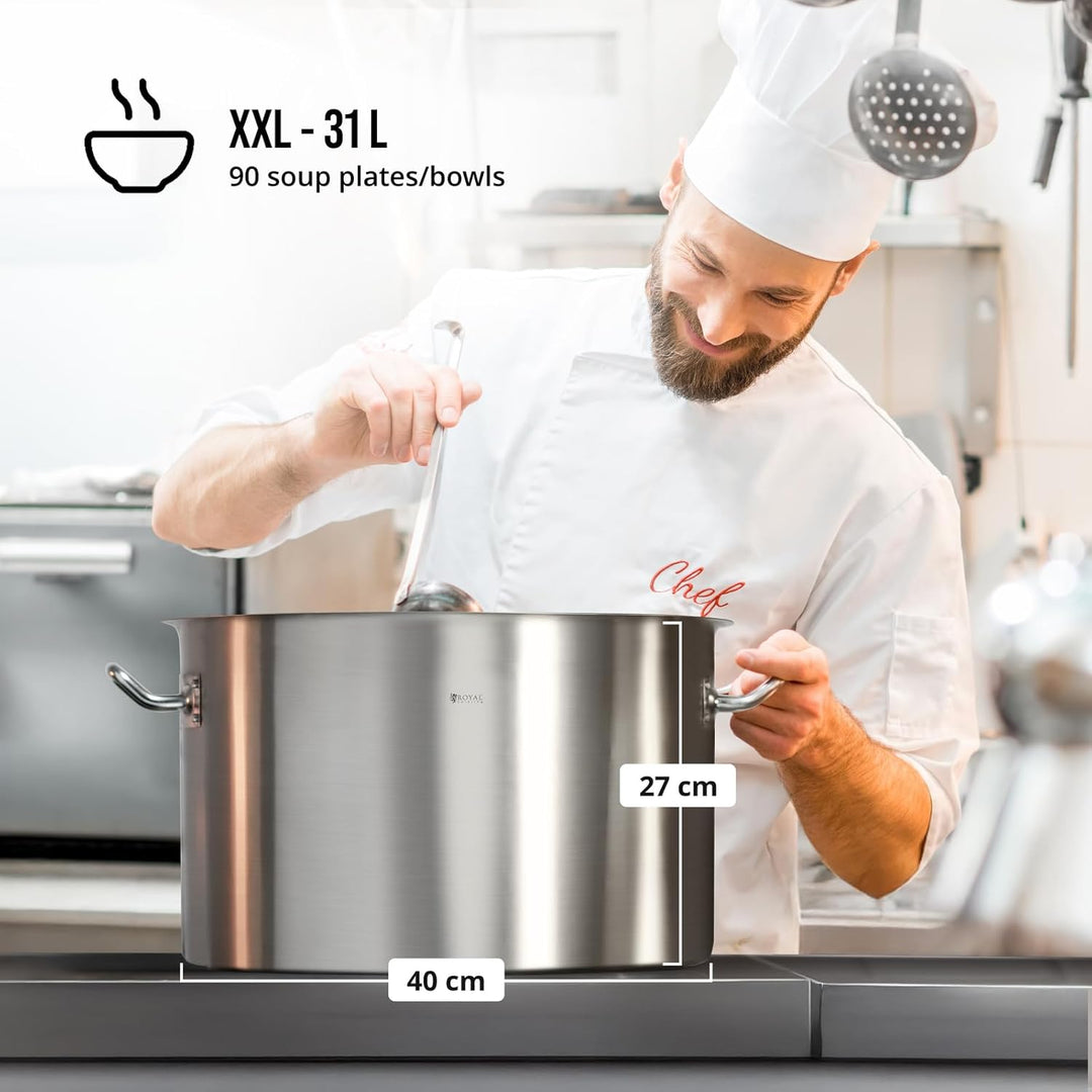 Royal Catering Edelstahltopf Induktion Kochtopf RCST-32E (31 L, Bodendicke 5 mm, Edelstahl)