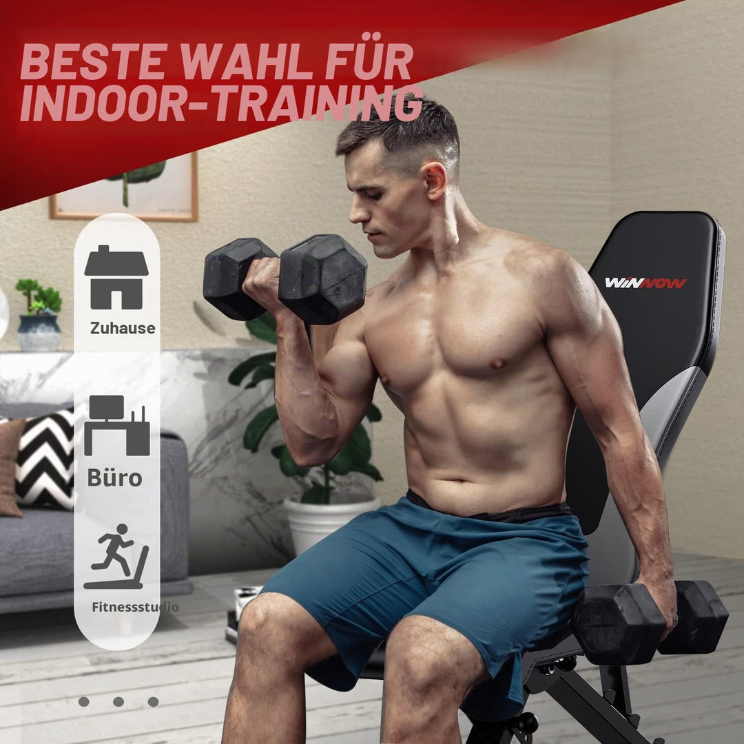 WINNOW Verstellbare Hantelbank Klappbar Heimtraining Fitness Trainingsbank Schrägbank Negativbank Fl