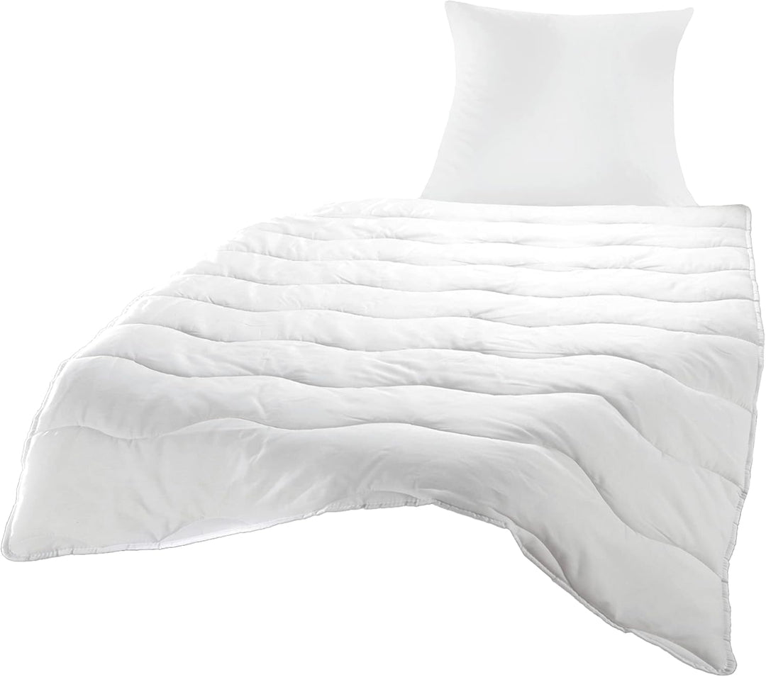 Bettenset Bettdecke und Kopfkissen 2 teilig Premium Weiss Allergiker Steppbett Steppbettdecke Bettwä