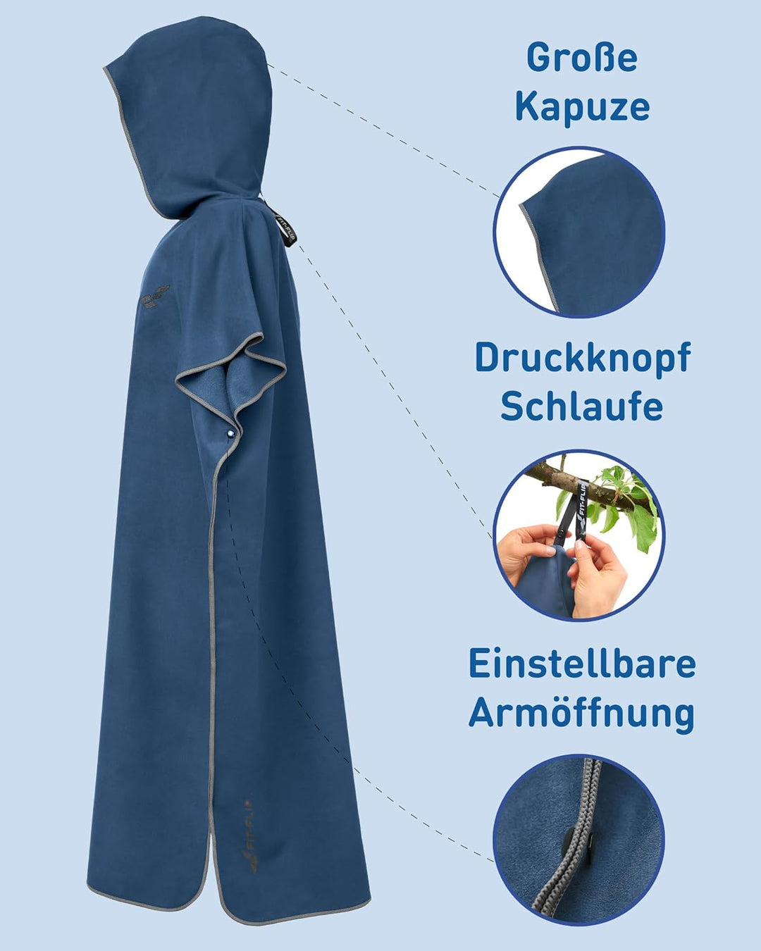 Fit-Flip Badeponcho aus Mikrofaser für Damen und Herren - schnelltrocknend, kompakt und Ultraleicht