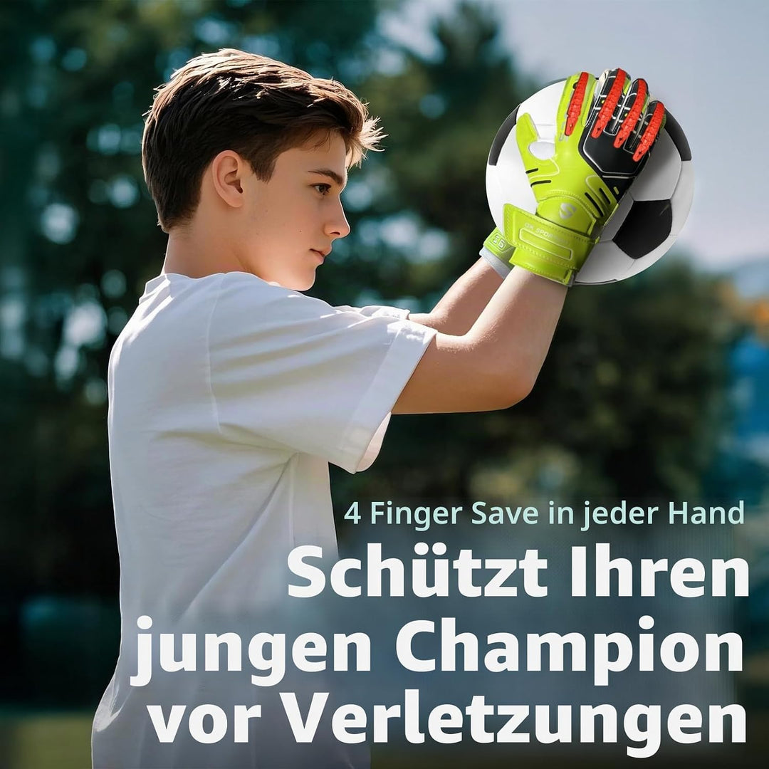 Jugendliche und Erwach,Kinder sener Torwarthandschuhe mit Fingersave，Rutschfes，Gewährung von Starken