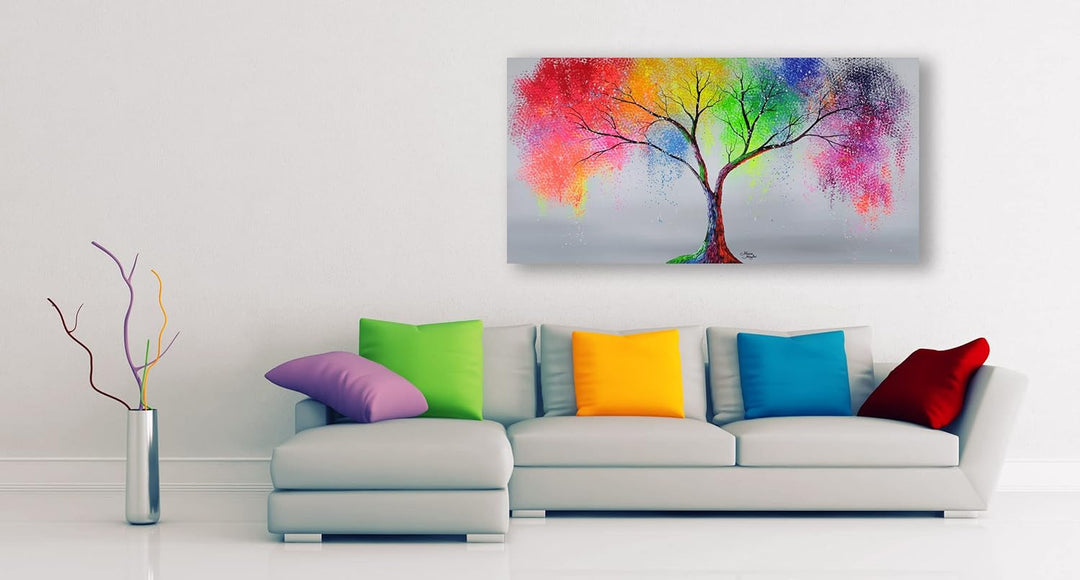 Monica Mirafiori I 100% HANDGEMALT I Gemälde MultiColor Tree 100x50cm | Gemälde Handgemalt | Acrylge