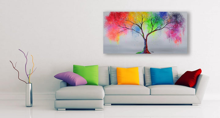 Monica Mirafiori I 100% HANDGEMALT I Gemälde MultiColor Tree 100x50cm | Gemälde Handgemalt | Acrylge