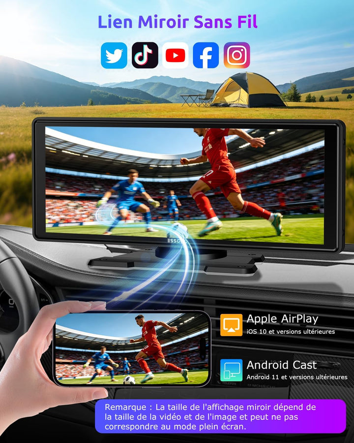ESSGOO Carplay Android Auto Display mit Rückfahrkamera,10.26 Zoll Apple Carplay Bildschirm für Andro