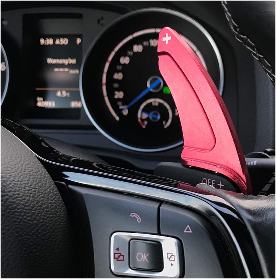 HIBEYO 2 Stücke Schaltwippen Verlängerung Shift Paddle Alu Rot für VW Golf 6 Passat cc Golf 5 MK5 MK
