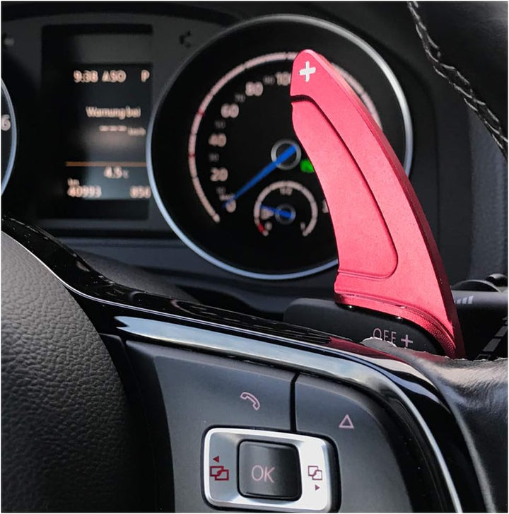 HIBEYO 2 Stücke Schaltwippen Verlängerung Shift Paddle Alu Rot für VW Golf 6 Passat cc Golf 5 MK5 MK
