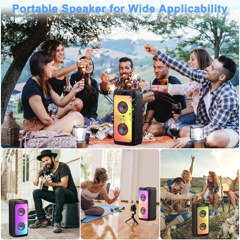 JYX Karaoke Machine mit 2 Mikrofones, grosser Tragbaren Bluetooth Lautsprecher mit RGB-Licht, Karaok