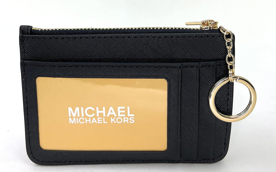 Michael Kors Jet Set Travel Small Top Zip Coin Pouch with ID Holder in Saffiano Leather Schwarz, Sch