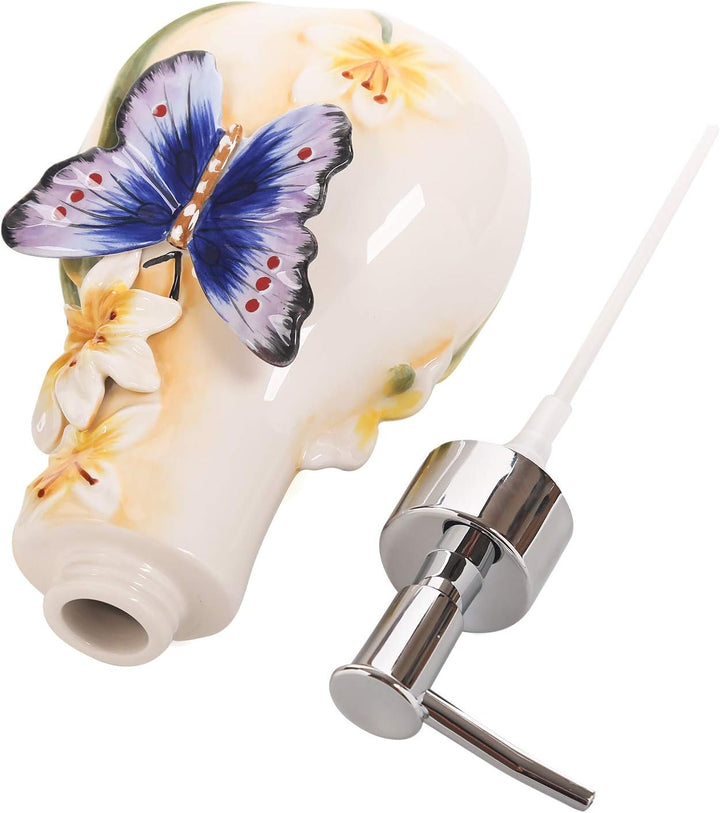 Seifenspender Keramik 3D Handbemalt Schmetterling und Lilien Blume Lotion Spender Badezimmer Zubehör