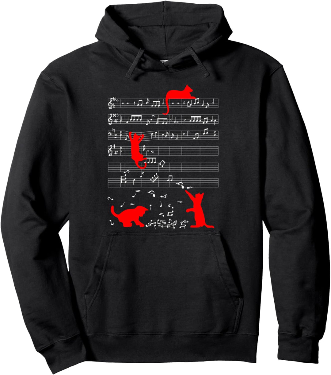 Niedliche Katze Musiknote Rot Noten Musiker Pullover Hoodie