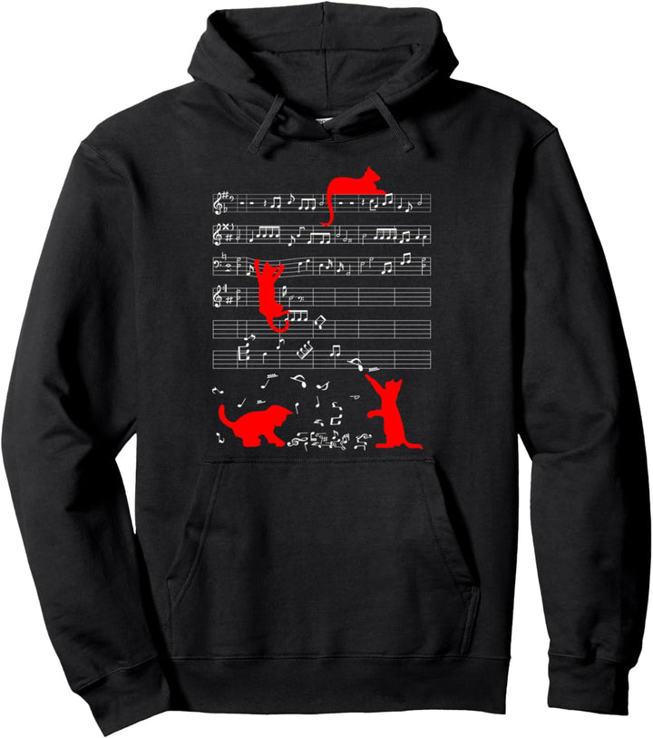 Niedliche Katze Musiknote Rot Noten Musiker Pullover Hoodie