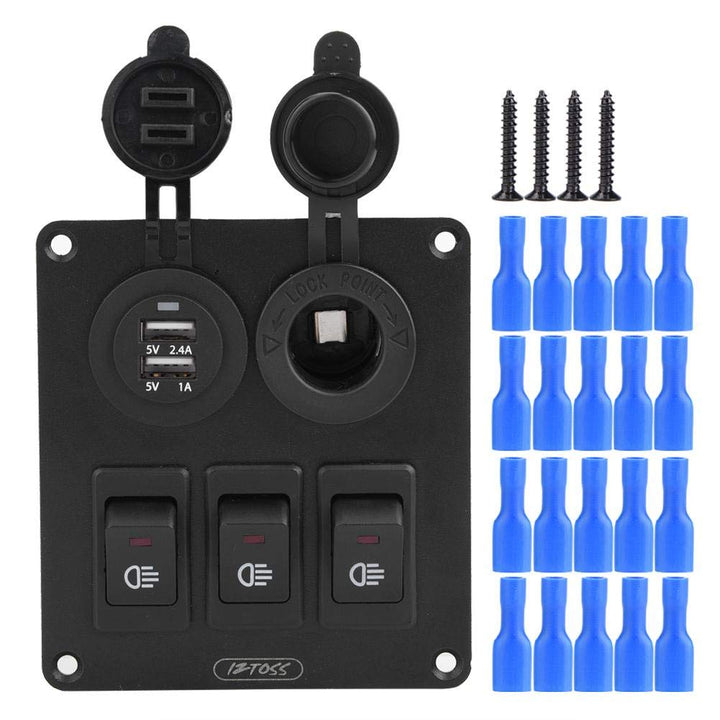Keenso Auto Boot Wippschalter Panel, Wasserdichte marine LED 3 Gang Wippschalter Schaltpanel + Doppe