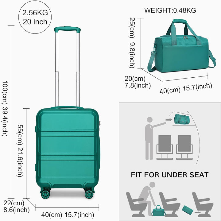 KONO 55cm Rollkoffer Handgepäck Trolley Set 2 Teilig Gepäcksets, Kleiner Koffer mit Rollen Handgepäc