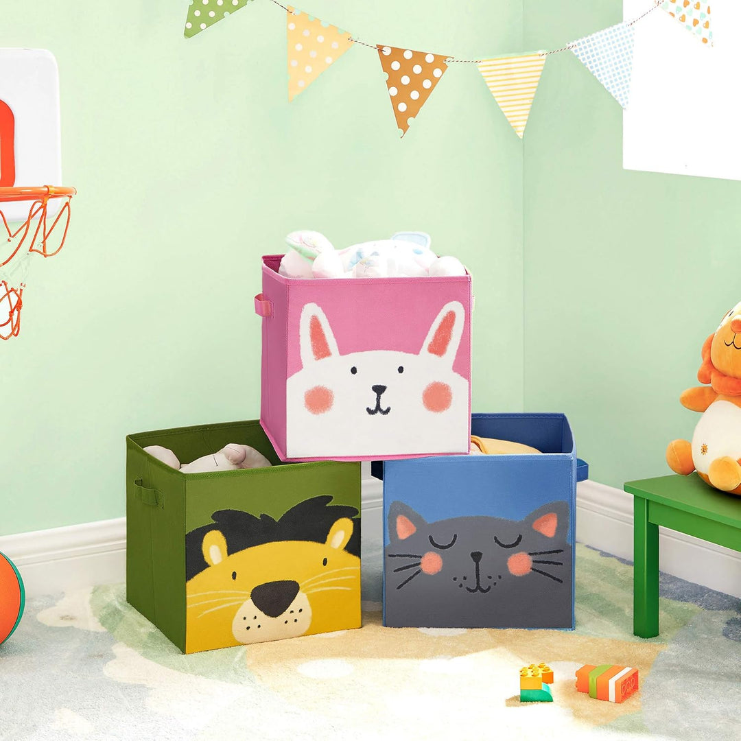 SONGMICS Aufbewahrungsbox, 3er Set, Faltboxen, Stoffboxen je mit 2 Griffen,Spielzeug-Organizer, 30 x