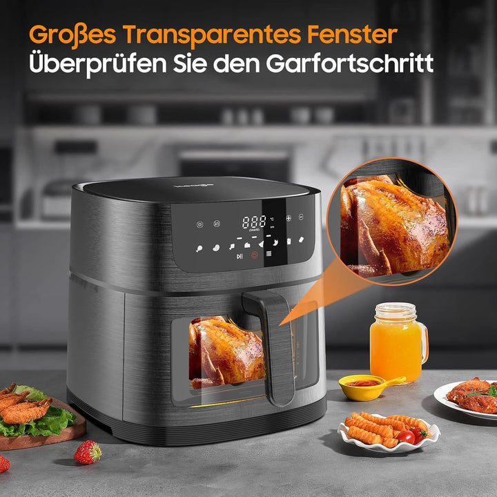 Iceagle Heissluftfritteuse XXL Air Fryer 9L - Heissluftfriteuse mit Grosses Sichtfenster | Friteuse