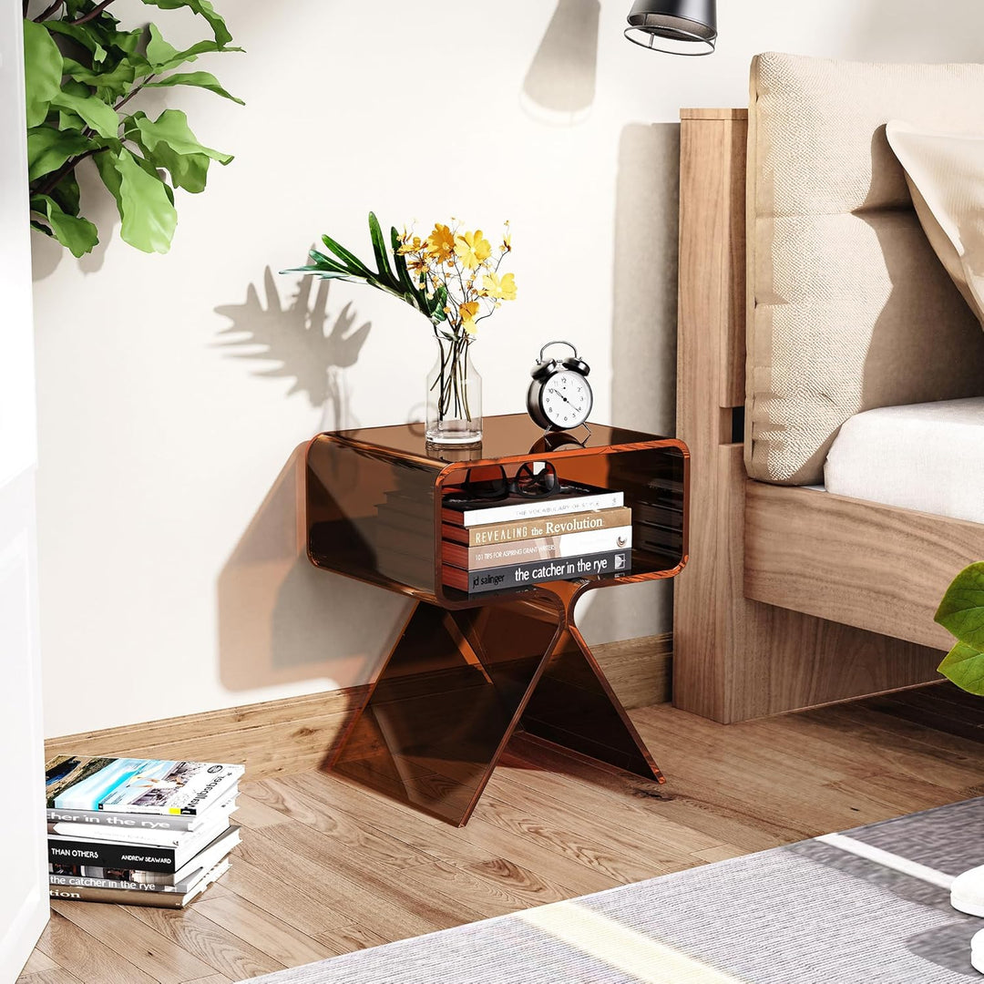 Acryl Nachttisch Beistelltisch, Modernes Design Clear Home Decor Display Endtisch (Dunkel Braun), Du