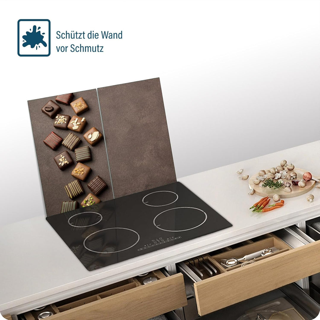SFArt Herdabdeckplatte – Gehärtetes Glas Schneidebrett & Ceranfeld Abdeckplatte 2 Teilig 30x52 – Hyg