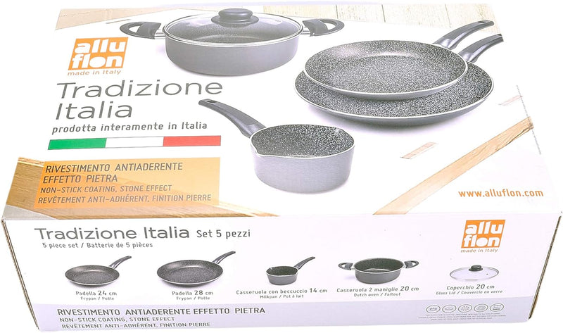 ALLUFLON 0018026573 Tradizione Italia 5 Teileges Set: Pfannen 20-24-28 cm, Stielkasserolle, 16-20 cm