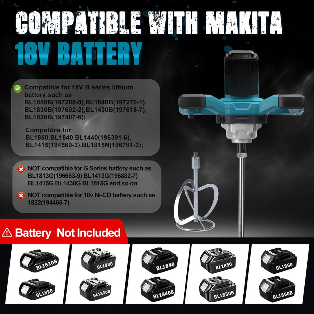 Akku Farbmörtelrührer Kompatibel mit Makita Batterie, Brushless Farb-Mörtelrührer Betonmischer Mit R