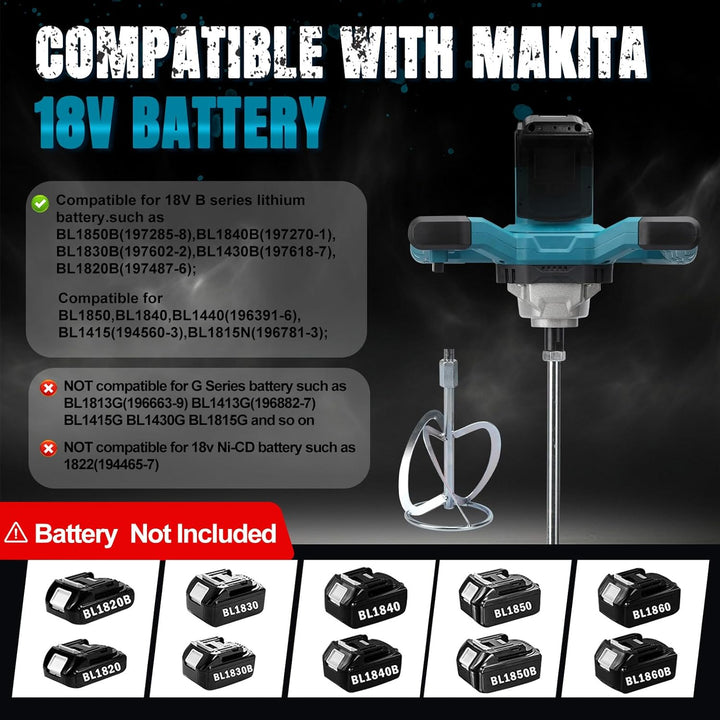 Akku Farbmörtelrührer Kompatibel mit Makita Batterie, Brushless Farb-Mörtelrührer Betonmischer Mit R