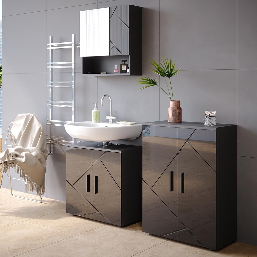 Vicco Waschbeckenunterschrank Anthrazit Hochglanz Irma 60x59x30 cm - Unterschrank für das Badezimmer