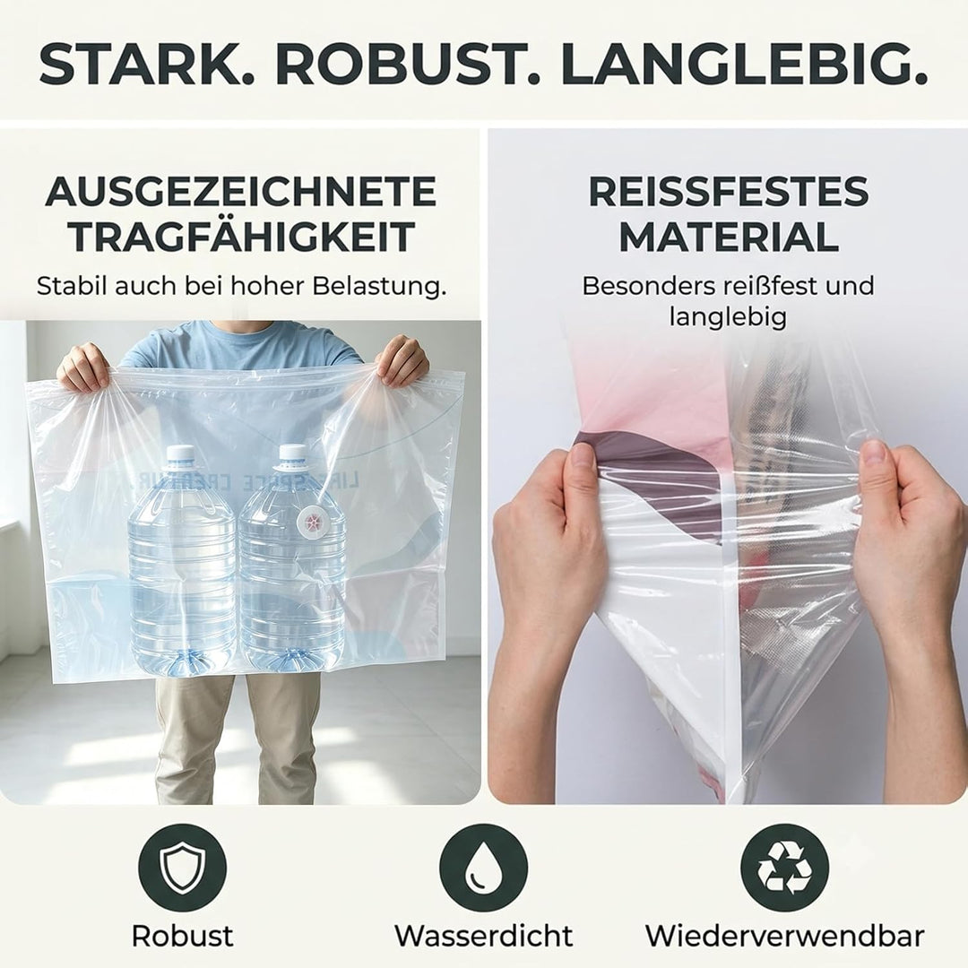 10 Stück Vakuumbeutel Ohne Pumpe (5x 80x100cm, 5x 50x70cm), Extra Dicke Vakuum-Aufbewahrungsbeutel f