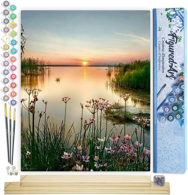 Figured'Art Malen Nach Zahlen Erwachsene Mit Rahmen Ruhiger See - Paint by Numbers Basteln DIY Baste